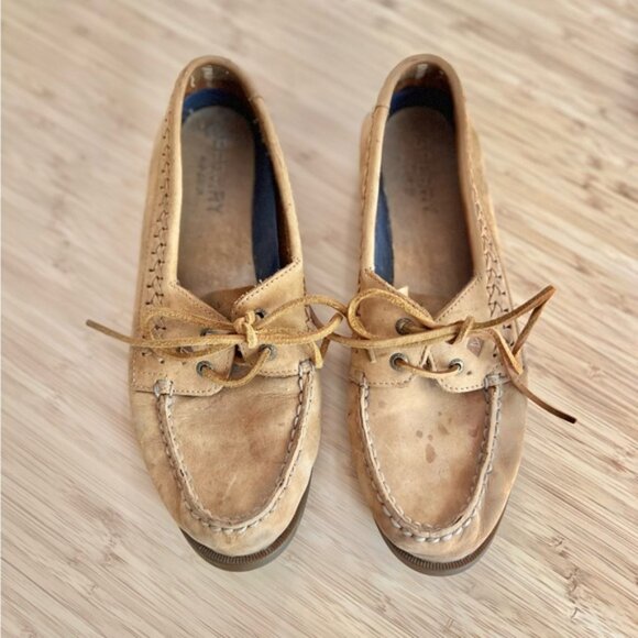 Sperry Top Sider Womens Size 9 TanBrown Leather Slip On Boat Shoes - Picture 2 of 5